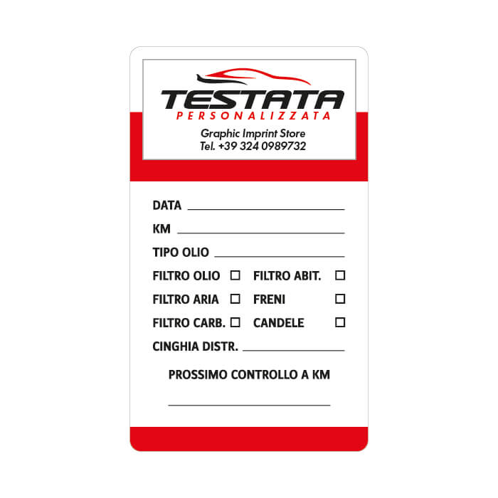 ADESIVI PERSONALIZZATI CON IL TUO LOGO PER TAGLIANDO AUTO MOTO PVC  RESISTENTI CAMBIO OLIO IMPERMEABILE (500 PEZZI)